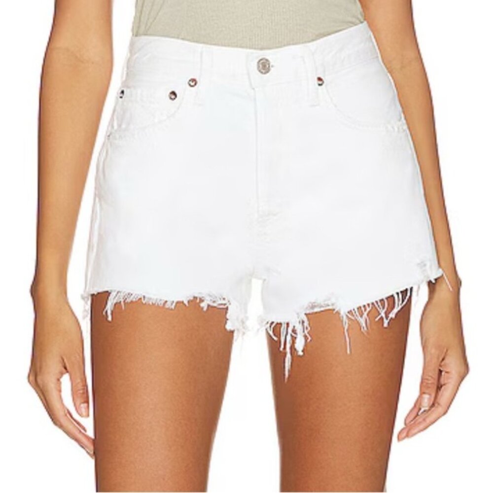 Agolde Sz 26 Parker White Denim Raw Hem Distressed Festival Jeans Shorts